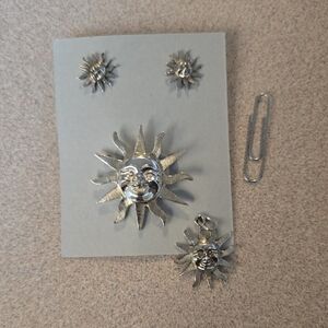 Silver Sun Pendant Necklace and Earring Set